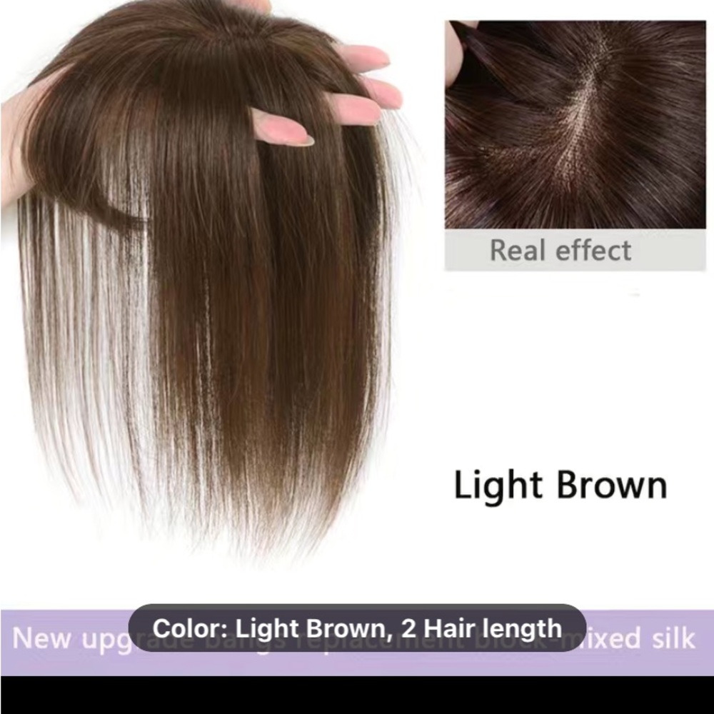 Hair topper, clip in, with bangs. Hair piece, wig.